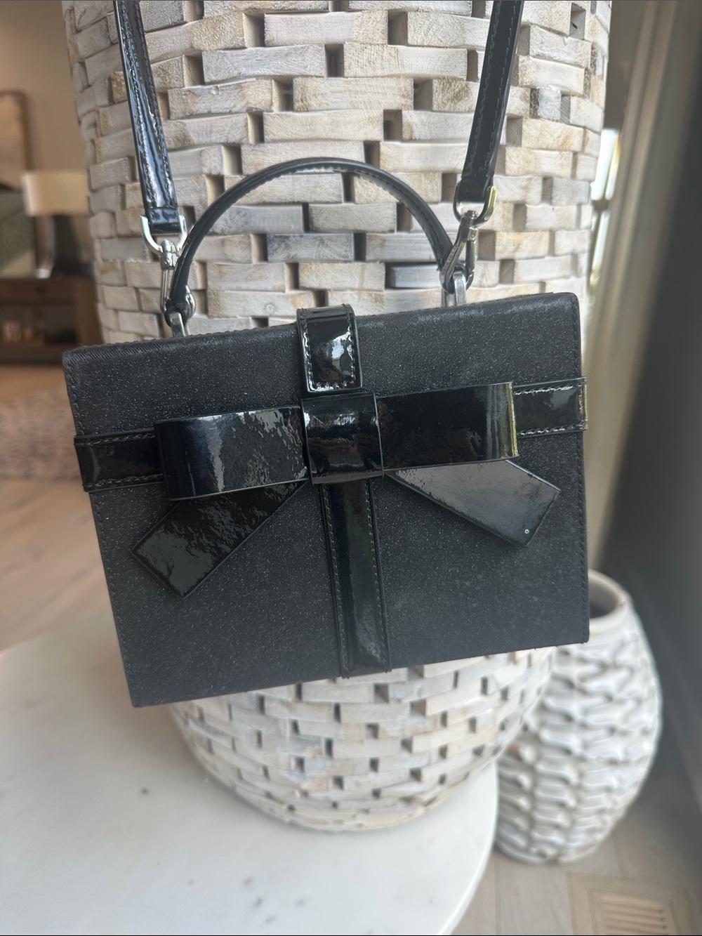 kate spade Black Mini Top-Handle Bag with Patent Bow